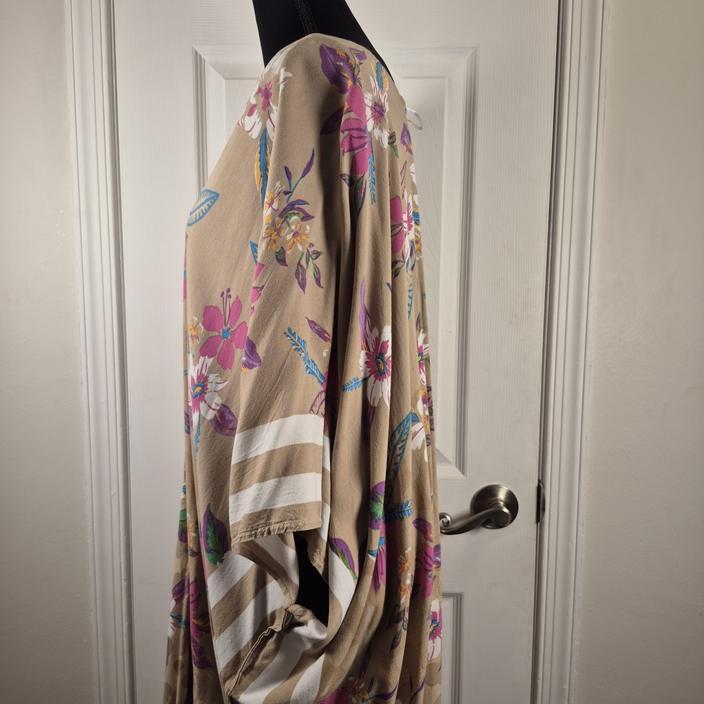 Steve Madden Floral Leopard Kaftan Resort Maxi Dress Coastal Grandma OS - Picture 3 of 5